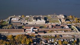 Sing Sing Prison beside the Hudson River in Autumn, Ossining, New York Aerial Stock Photos | AX119_115.0000090F