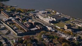 North side of Sing Sing Correctional Facility in Autumn, Ossining, New York Aerial Stock Photos | AX119_117.0000186F