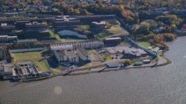 Sing Sing Prison by the Hudson River in Autumn, Ossining, New York Aerial Stock Photos | AX119_121.0000063F