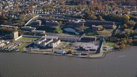 Sing Sing Prison by the Hudson River in Autumn, Ossining, New York Aerial Stock Photos | AX119_122.0000128F