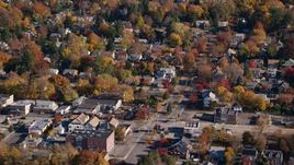 Small town homes around a street intersection in Autumn, Croton on Hudson, New York Aerial Stock Photos | AX119_130.0000102F