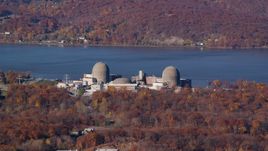Indian Point Energy Center nuclear plant in Autumn, Buchanan, New York Aerial Stock Photos | AX119_143.0000075F