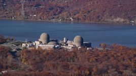 The Indian Point Energy Center nuclear power plant in Autumn, Buchanan, New York Aerial Stock Photos | AX119_144.0000113F