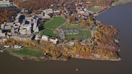 West Point Military Academy sports fields in Autumn, West Point, New York Aerial Stock Photos | AX119_184.0000038F