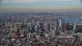 Downtown Brooklyn in autumn with Midtown in the background, New York City Aerial Stock Photos | AX120_088.0000069F
