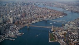 Brooklyn and Manhattan Bridges in Autumn, New York City Aerial Stock Photos | AX120_094.0000060F