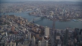 Brooklyn Bridge and Manhattan Bridge in New York City Aerial Stock Photos | AX120_112.0000056F