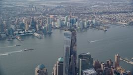 Freedom Tower in Lower Manhattan, New York City, and Downtown Jersey City, New Jersey Aerial Stock Photos | AX120_116.0000085F