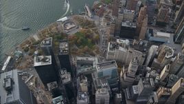 Bird's eye view of skyscrapers and Battery Park in Lower Manhattan, New York City Aerial Stock Photos | AX120_118.0000185F
