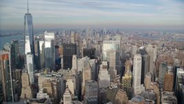 Freedom Tower and Lower Manhattan skyscrapers, New York City Aerial Stock Photos | AX120_125.0000225F