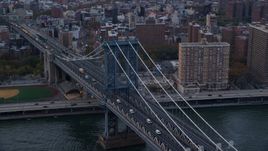 The Manhattan Bridge at sunset in New York City Aerial Stock Photos | AX121_025.0000063F