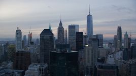 The towers of Lower Manhattan sunset in New York City Aerial Stock Photos | AX121_033.0000014F