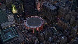 Madison Square Garden at sunset in Midtown, New York City Aerial Stock Photos | AX121_085.0000286F