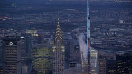 The Chrysler Building at sunset in Midtown Manhattan, New York City Aerial Stock Photos | AX121_089.0000311F