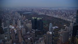 Time Warner Center and Central Park at sunset in New York City Aerial Stock Photos | AX121_091.0000084F