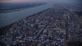Apartment complexes on the Upper West Side at sunset in New York City Aerial Stock Photos | AX121_094.0000139F
