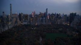 Skyscrapers in Midtown and Central Park at sunset in New York City Aerial Stock Photos | AX121_100.0000000F