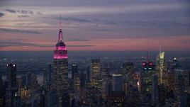 Empire State Building and Midtown skyscrapers at sunset in New York City Aerial Stock Photos | AX121_113.0000150F