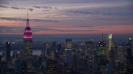 The Empire State Building and Midtown high-rises at sunset, New York City Aerial Stock Photos | AX121_114.0000092F