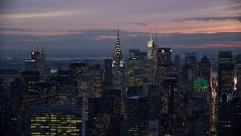 The Chrysler Building and Midtown high-rises at sunset in New York City Aerial Stock Photos | AX121_117.0000133F