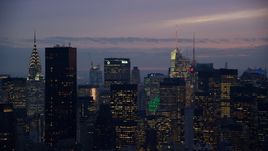 Tall Midtown skyscrapers at sunset in New York City Aerial Stock Photos | AX121_118.0000045F