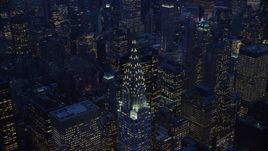 A view of the top of the Chrysler Building at sunset in the Midtown area of New York City Aerial Stock Photos | AX121_125.0000243F