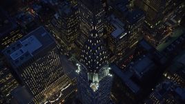 A bird's eye view of Chrysler Building at sunset in Midtown Manhattan, New York City Aerial Stock Photos | AX121_126.0000182F