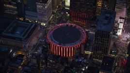 Madison Square Garden at sunset in Midtown Manhattan, New York City Aerial Stock Photos | AX121_129.0000338F