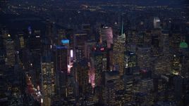 Midtown skyscrapers at night in New York City Aerial Stock Photos | AX121_130.0000176F