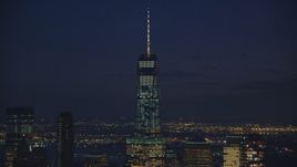 One World Trade Center at night in Lower Manhattan, New York City Aerial Stock Photos | AX121_157.0000210F