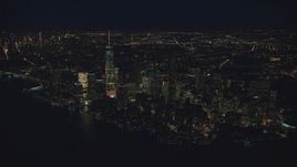 Freedom Tower and Lower Manhattan at night, New York City Aerial Stock Photos | AX121_173.0000009F