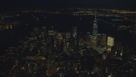 Skyscrapers of Lower Manhattan at night in New York City Aerial Stock Photos | AX121_177.0000118F