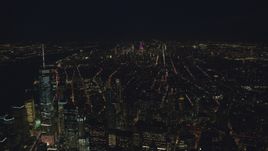 Midtown seen from near Freedom Tower at night in New York City Aerial Stock Photos | AX121_185.0000166F