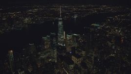 World Trade Center skyscrapers at night in Lower Manhattan, New York City Aerial Stock Photos | AX121_187.0000085F