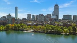 City buildings and waterfront parks in Back Bay, Downtown Boston, Massachusetts Aerial Stock Photos | AX142_172.0000000