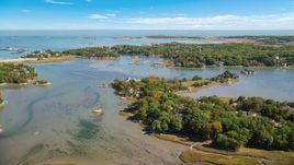 Small town, waterfront homes and a small lake in autumn, Cohasset, Massachusetts Aerial Stock Photos | AX143_025.0000230