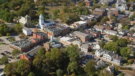 Churches and shops in the small town of Plymouth, Massachusetts Aerial Stock Photos | AX143_096.0000114