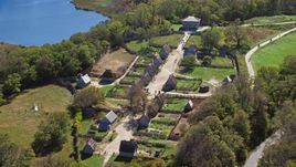 Plimoth Plantation near the water in Plymouth, Massachusetts Aerial Stock Photos | AX143_108.0000118