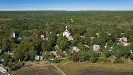 A small coastal community and First Congregational Church, Wellfleet, Massachusetts Aerial Stock Photos | AX143_197.0000247