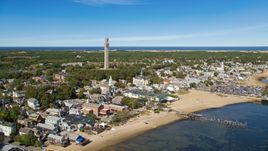 The Pilgrim Monument in a small coastal town, Provincetown, Massachusetts Aerial Stock Photos | AX143_226.0000024