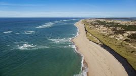 A long strip of empty beach, Cape Cod, Provincetown, Massachusetts Aerial Stock Photos | AX144_006.0000043