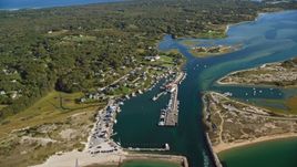 A coastal town by Menemsha Pond, Chilmark, Martha's Vineyard, Massachusetts Aerial Stock Photos | AX144_160.0000303