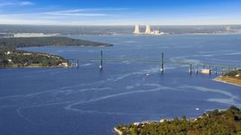 Mount Hope Bridge and the Dynegy Brayton Point, Portsmouth, Rhode Island Aerial Stock Photos | AX145_009.0000059