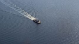 A car ferry cruising across the water in Portsmouth, Rhode Island Aerial Stock Photos | AX145_011.0000279