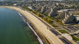Condominium complexes beside a sandy beach, Revere, Massachusetts Aerial Stock Photos | AX147_014.0000346