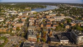 Brick office and apartment buildings in autumn, Salem, Massachusetts Aerial Stock Photos | AX147_041.0000000