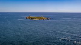 An island with two lighthouses, Thatcher Island, Massachusetts Aerial Stock Photos | AX147_109.0000000