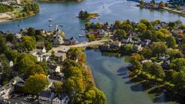 A small bridge and waterfront homes in autumn, Portsmouth, New Hampshire Aerial Stock Photos | AX147_185.0000060