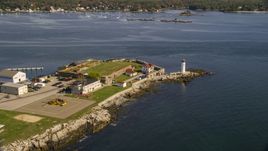 Lighthouse and fort on New Castle Island in autumn, New Castle, New Hampshire Aerial Stock Photos | AX147_192.0000271
