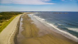 Waves rolling onto the beach in autumn, Phippsburg, Maine Aerial Stock Photos | AX147_385.0000067